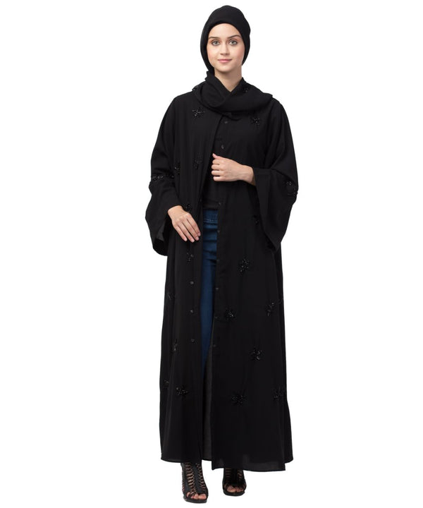 Nazneen all over Star embroidery bell sleeve Abaya