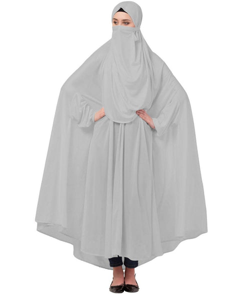 Silver Grey 100% Polyester Knits -Jersey Extra Nose Piece Head To Toe Free Size hijab