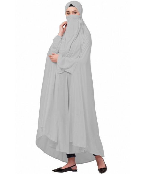 Silver Grey 100% Polyester Knits -Jersey Extra Nose Piece Head To Toe Free Size hijab