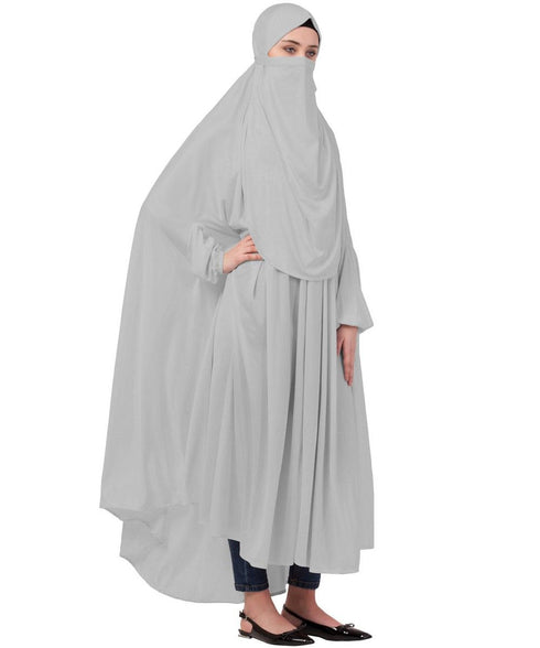 Silver Grey 100% Polyester Knits -Jersey Extra Nose Piece Head To Toe Free Size hijab