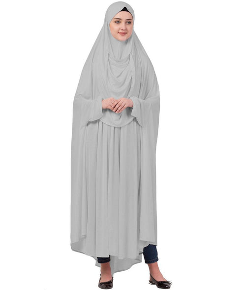 Silver Grey 100% Polyester Knits -Jersey Extra Nose Piece Head To Toe Free Size hijab