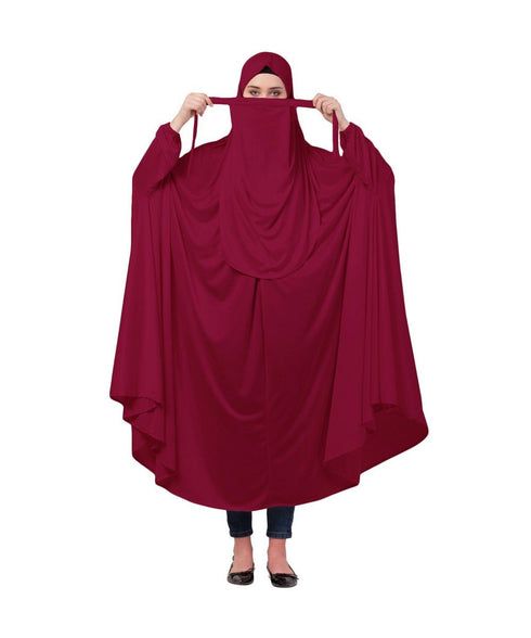 Maroon 100% Viscose Knits-Jersey Extra Nose Piece Head To Toe Free Size hijab