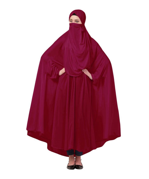 Maroon 100% Viscose Knits-Jersey Extra Nose Piece Head To Toe Free Size hijab