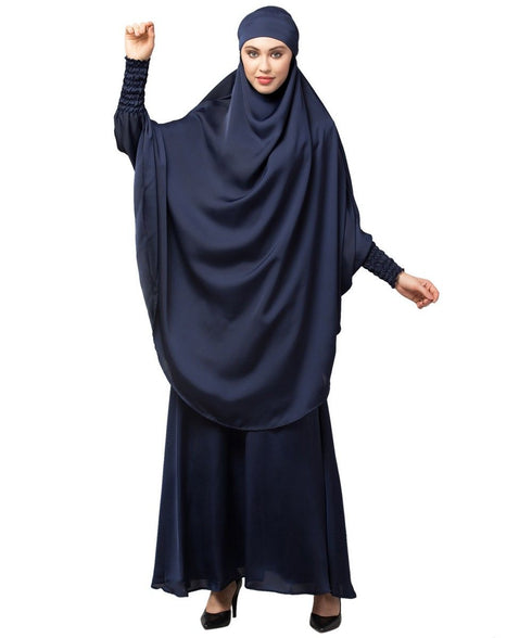 Navy Premium Shine Nida Two pc Khimer & Skirt Ready to wear Instant Hijab cum Naqab Set