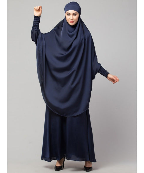 Navy Premium Shine Nida Two pc Khimer & Skirt Ready to wear Instant Hijab cum Naqab Set