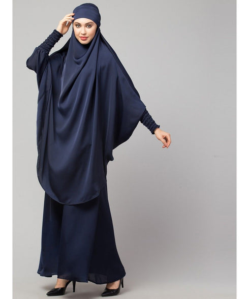 Navy Premium Shine Nida Two pc Khimer & Skirt Ready to wear Instant Hijab cum Naqab Set