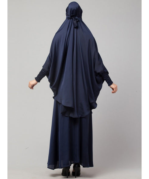 Navy Premium Shine Nida Two pc Khimer & Skirt Ready to wear Instant Hijab cum Naqab Set