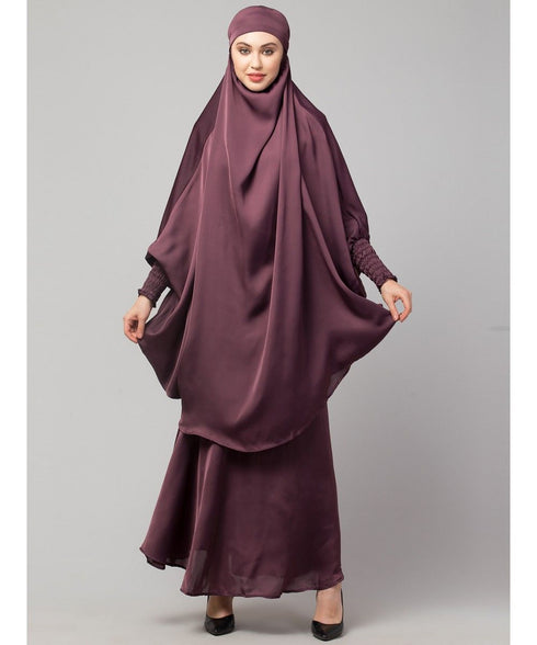 Plum Premium Shine Nida Two pc Khimer & Skirt Ready to wear Instant Hijab cum Naqab Set