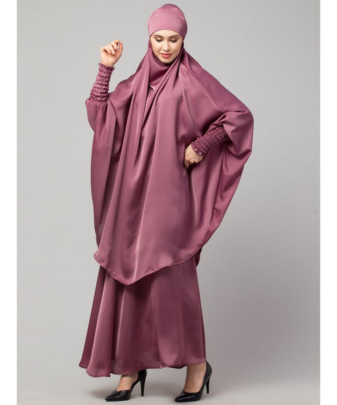 Mauve Pink Premium Shine Nida Two pc Khimer & Skirt Ready to wear Instant Hijab cum Naqab Set