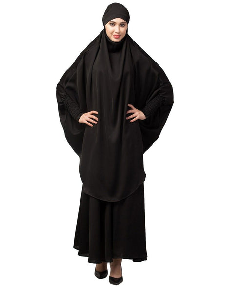 Black Premium Shine Nida Two pc Khimer & Skirt Ready to wear Instant Hijab cum Naqab Set