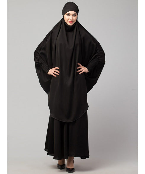 Black Premium Shine Nida Two pc Khimer & Skirt Ready to wear Instant Hijab cum Naqab Set