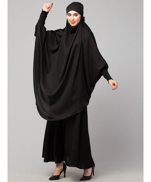 Black Premium Shine Nida Two pc Khimer & Skirt Ready to wear Instant Hijab cum Naqab Set
