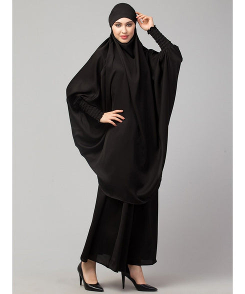 Black Premium Shine Nida Two pc Khimer & Skirt Ready to wear Instant Hijab cum Naqab Set