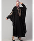 Black Matt Nida Neck and Sleeve Embroidery with Cuff free Size Kaftan