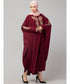 Maroon Matt Nida Neck and Sleeve Embroidery with Cuff free Size Kaftan