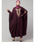 Wine Matt Nida Neck and Sleeve Embroidery with Cuff free Size Kaftan