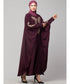 Wine Matt Nida Neck and Sleeve Embroidery with Cuff free Size Kaftan