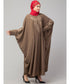 Beige Khaki Matt Nida Neck and Sleeve Embroidery with Cuff free Size Kaftan