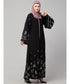 Black Matt Nida Front Open Front & Back sleeve Embroidered Abaya cum Kaftan