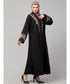 Black Premium Shine Nida front open Thread Embroidery at Front and Sleeve Dubai Nida Kaftan