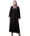 Black Premimum Shine Nida Pleats at chest with extra Georgette bell Sleeve Embroidery Abaya