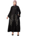 Black Premium Shine Nida Front Open Bell Sleeve Hand Embroidered EID Abaya