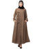 Khaki Beige Matt Nida Front Open one side Thread embroidery Casual Abaya