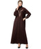 Brown Matt Nida Front and Sleeve Resham Embroidery Balloon Sleeve Abaya