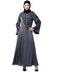 Grey Premium Shine Nida Neck and Sleeve Resham Embroidered A line Party Abaya