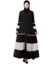 Naneen Black/White Matt Nida and Georgette Contrast pleated at sleeve and Bottom front open Abaya