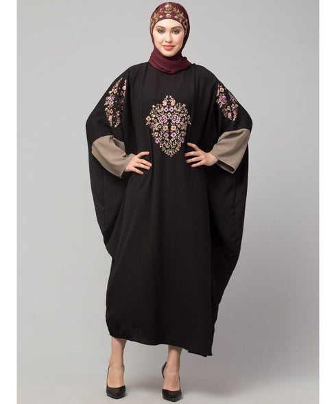 Black/Khaki Matt Nida front and sleeve embroidery contrast sleeve Kaftan
