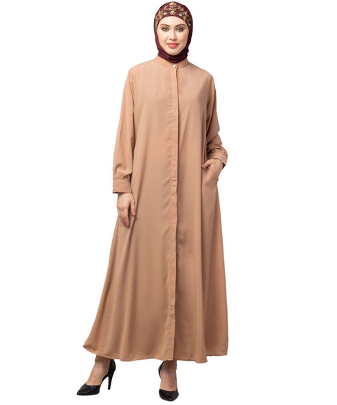 Beige Skin Matt Nida Front open Hidden Placket Daily wear casual Abaya