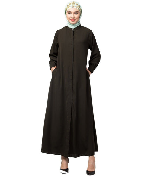 Navy Blue Matt Nida Front open Hidden Placket Daily wear casual Abaya