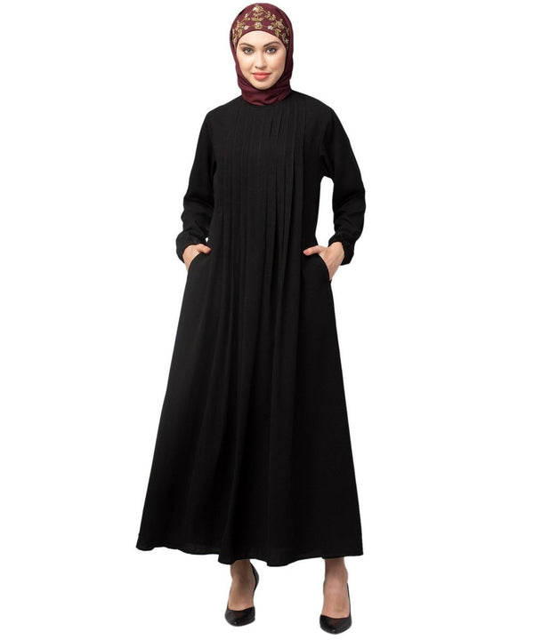 Black Nida Patch Work Pleated Abaya