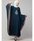 Teal/Khaki Matt Nida Contrast border front and sleeve embroidery Kaftan