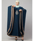 Teal/Khaki Matt Nida Contrast border front and sleeve embroidery Kaftan