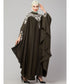 Olive Gree Matt Nida Front to back & at hand opening Resham Embroidery Irani Kaftan