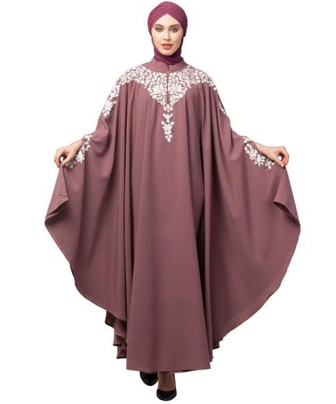 Mauve Pink Matt Nida Front to back & at hand opening Resham Embroidery Irani Kaftan