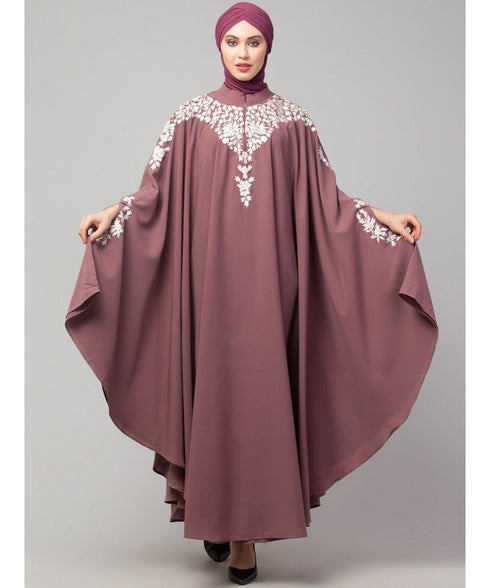 Mauve Pink Matt Nida Front to back & at hand opening Resham Embroidery Irani Kaftan