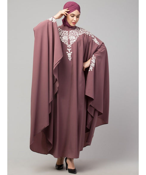 Mauve Pink Matt Nida Front to back & at hand opening Resham Embroidery Irani Kaftan