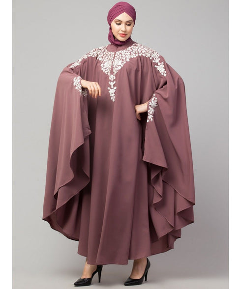 Mauve Pink Matt Nida Front to back & at hand opening Resham Embroidery Irani Kaftan