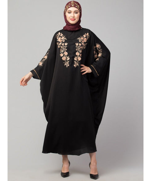Black Matt Nida front and sleeve thread embroidery Kaftan