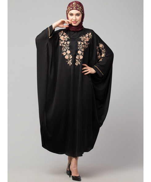Black Matt Nida front and sleeve thread embroidery Kaftan