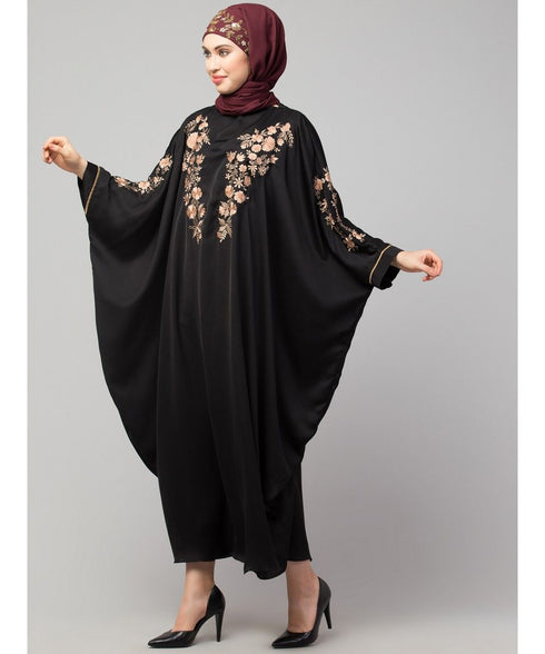 Black Matt Nida front and sleeve thread embroidery Kaftan