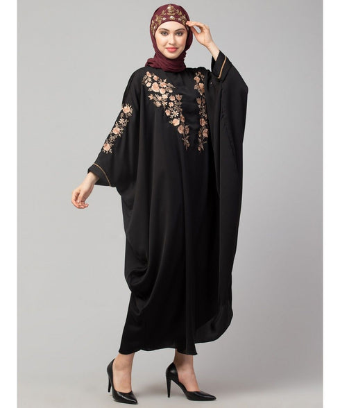 Black Matt Nida front and sleeve thread embroidery Kaftan