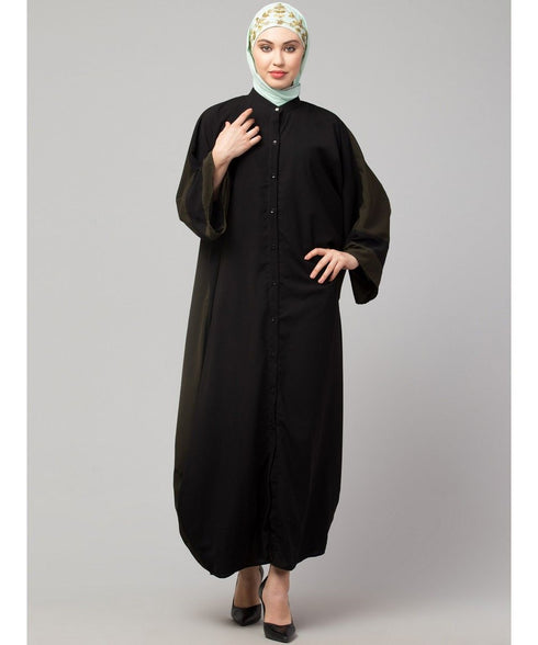 Black/Olive Premium Shine Nida Green Two Color Front Open Dubai Style Kaftan
