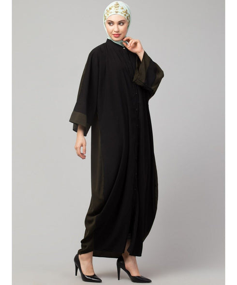 Black/Olive Premium Shine Nida Green Two Color Front Open Dubai Style Kaftan