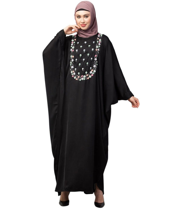 Black Premium Shine Nida front multi color hand work Nida Kaftan