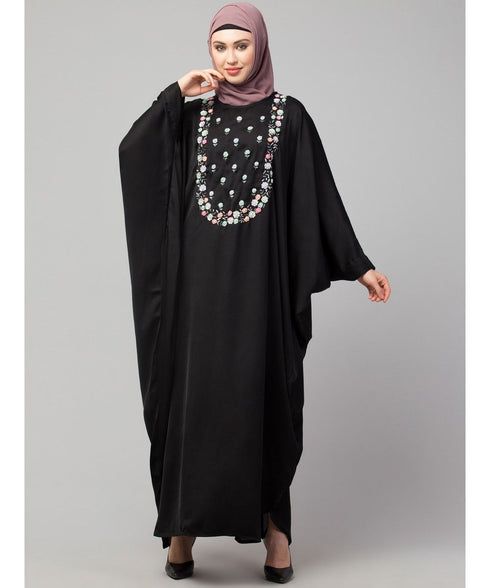 Black Premium Shine Nida front multi color hand work Nida Kaftan