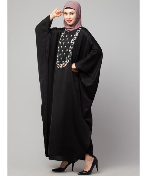 Black Premium Shine Nida front multi color hand work Nida Kaftan